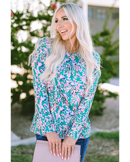 Azura Exchange Elegant Floral Print Long Sleeve Blouse - M