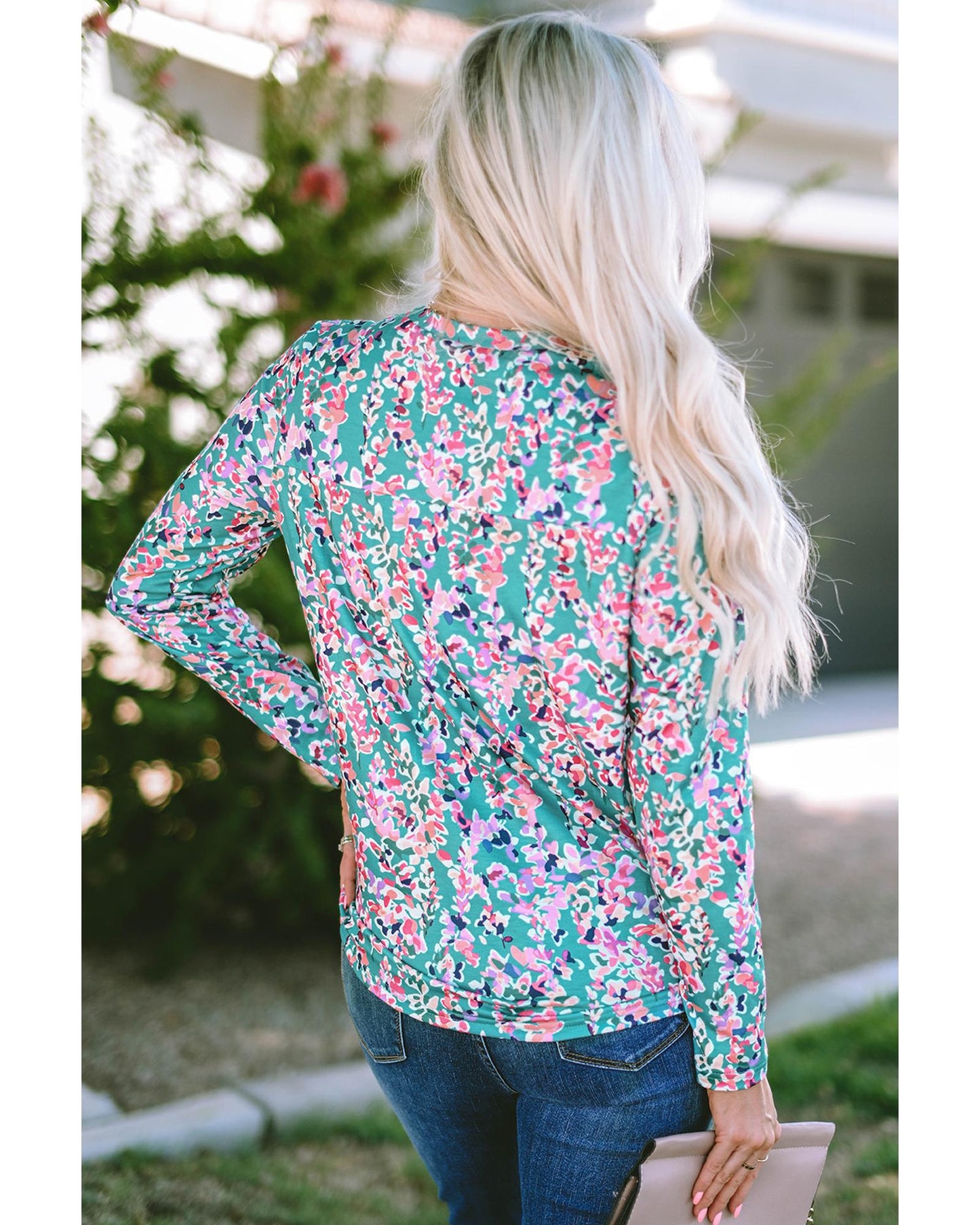 Azura Exchange Elegant Floral Print Long Sleeve Blouse - S