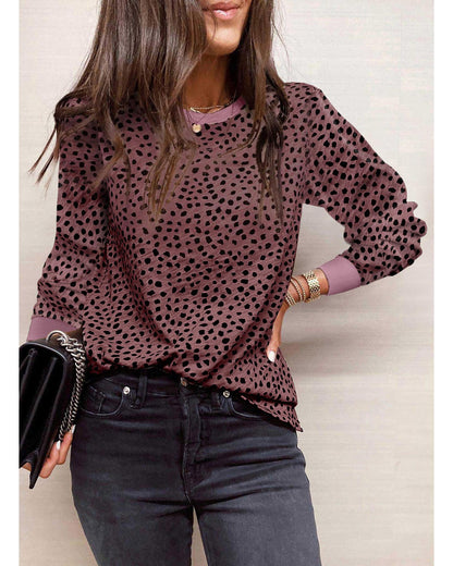 Azura Exchange Spotted Print Round Neck Long Sleeve Top - L