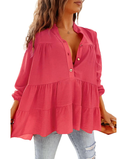 Azura Exchange Half Buttoned Ruffle Tiered Long Sleeve Blouse - L