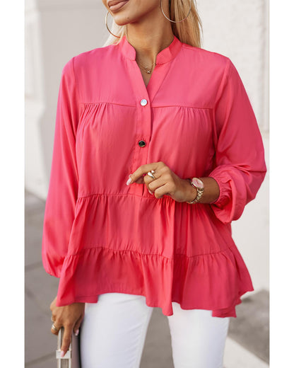 Azura Exchange Half Buttoned Ruffle Tiered Long Sleeve Blouse - L