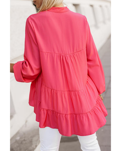 Azura Exchange Half Buttoned Ruffle Tiered Long Sleeve Blouse - S