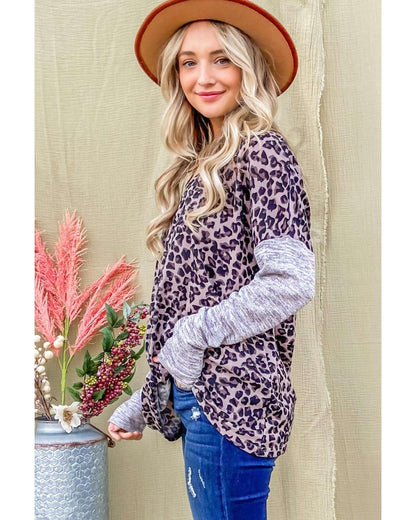 Azura Exchange Leopard Print Drop Shoulder Patchwork Sleeve Top - XL