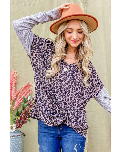 Azura Exchange Leopard Print Drop Shoulder Patchwork Sleeve Top - XL