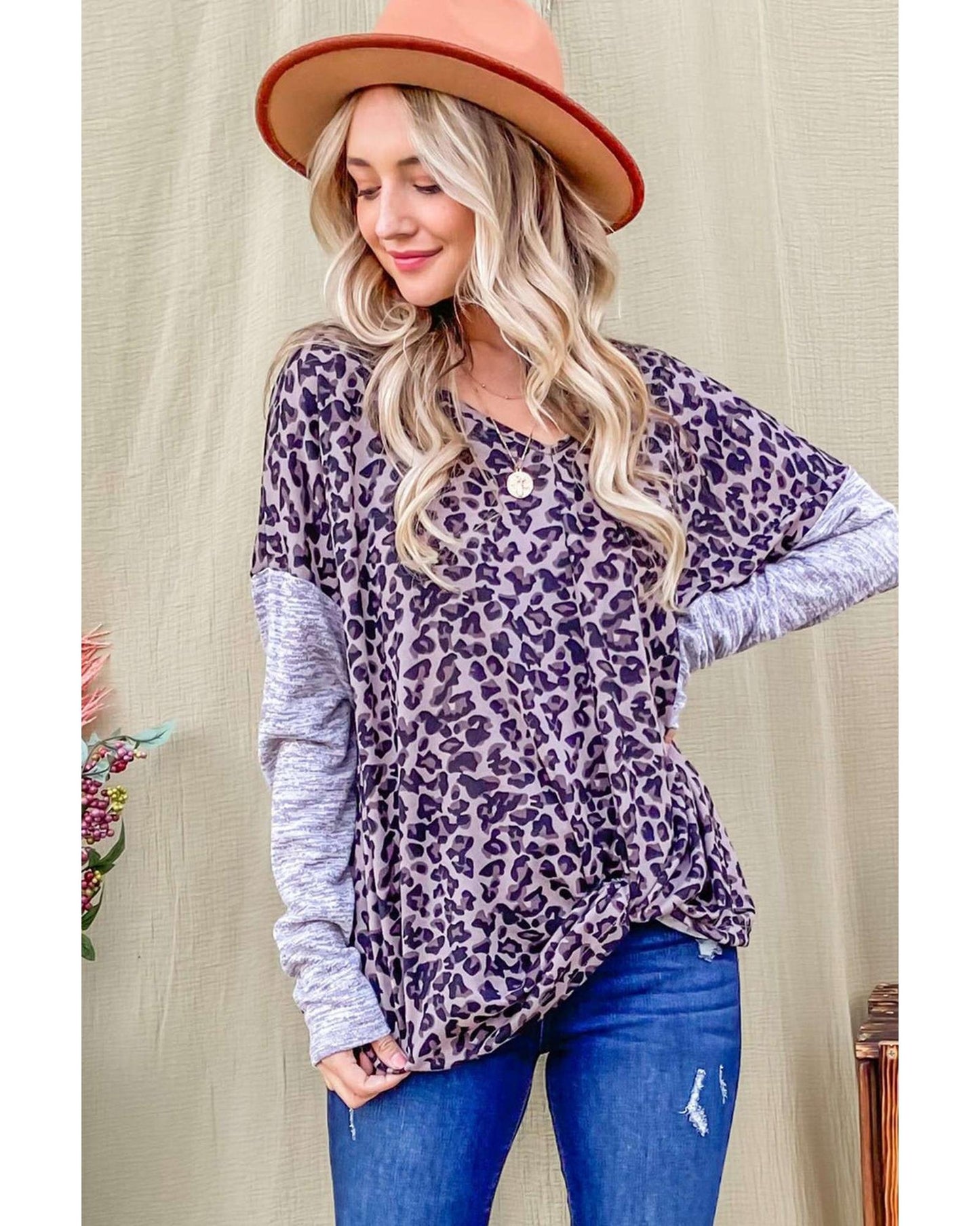 Azura Exchange Leopard Print Drop Shoulder Patchwork Sleeve Top - XL