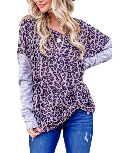 Azura Exchange Leopard Print Drop Shoulder Patchwork Sleeve Top - XL