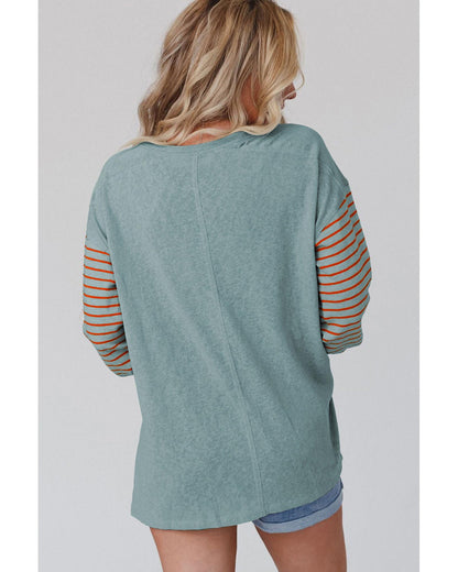 Azura Exchange Striped Bishop Sleeve Top - M