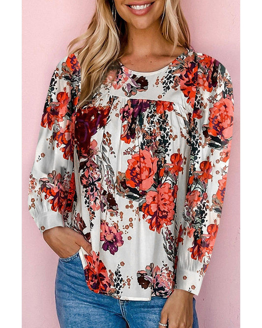 Azura Exchange Retro Floral Long Sleeve Blouse - L