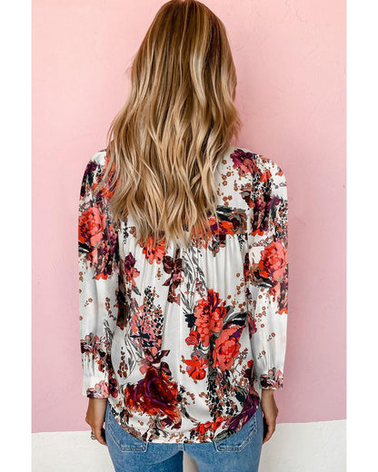 Azura Exchange Retro Floral Long Sleeve Blouse - L