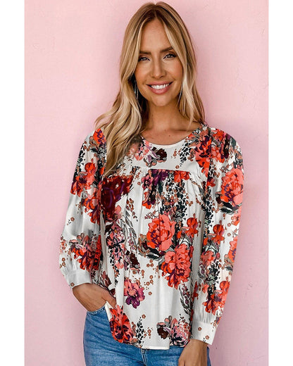 Azura Exchange Retro Floral Long Sleeve Blouse - L