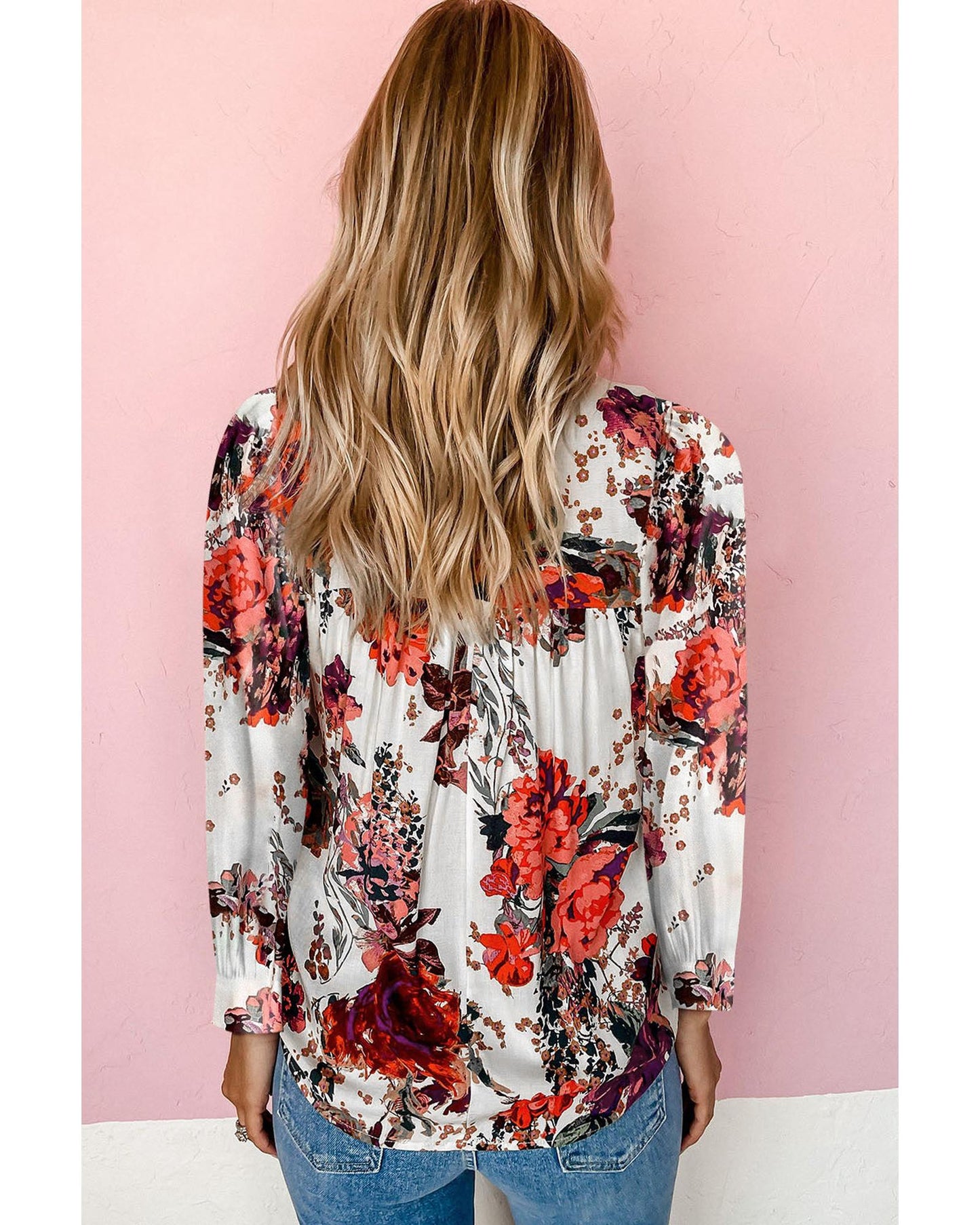 Azura Exchange Retro Floral Long Sleeve Blouse - M