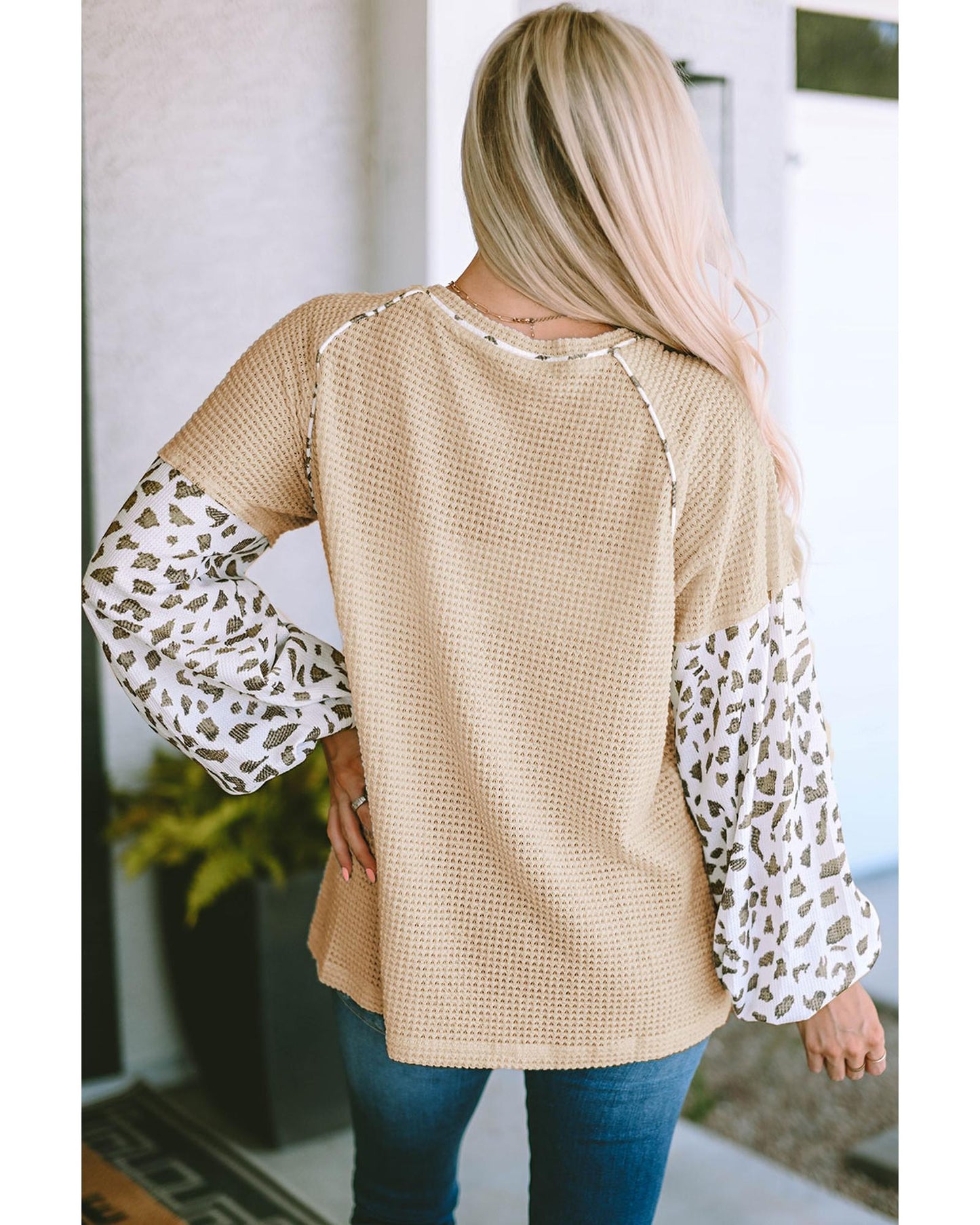 Azura Exchange Patchwork Leopard Print Lantern Sleeve Top - M