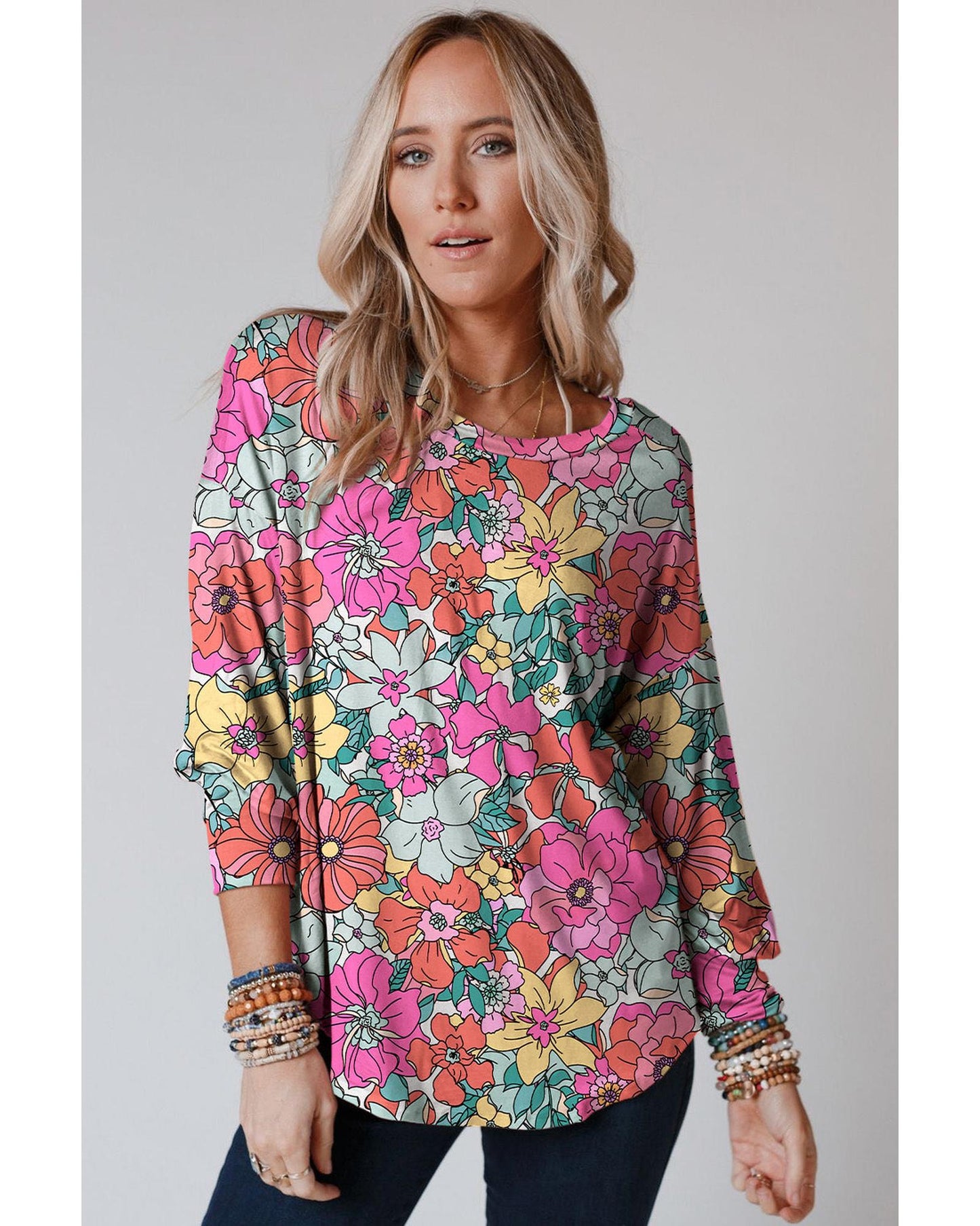 Azura Exchange Floral Long Sleeve Top with Twisted Hollow-out Back - L