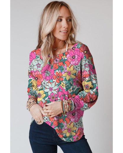 Azura Exchange Floral Long Sleeve Top with Twisted Hollow-out Back - L