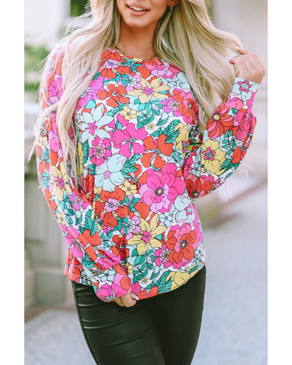 Azura Exchange Floral Long Sleeve Top with Twisted Hollow-out Back - L