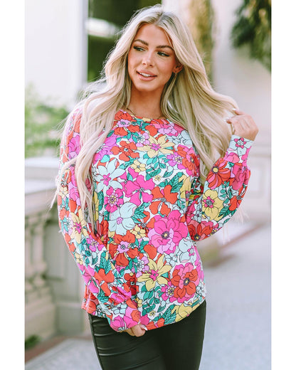 Azura Exchange Floral Long Sleeve Top with Twisted Hollow-out Back - L