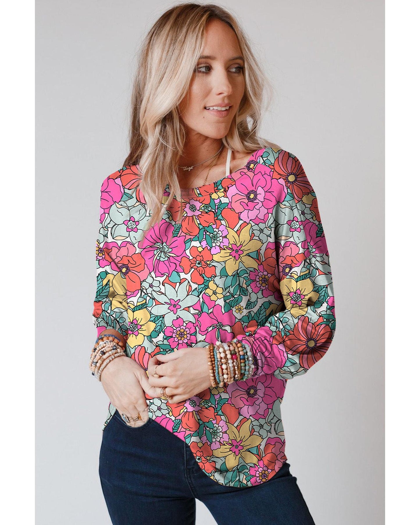 Azura Exchange Floral Long Sleeve Top with Twisted Hollow-out Back - S