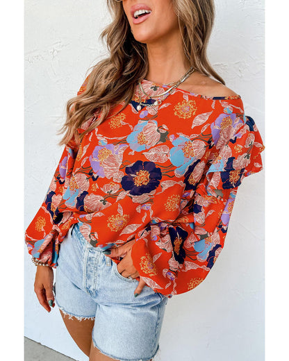 Azura Exchange Floral Print Ruffle Puff Sleeve Blouse - S