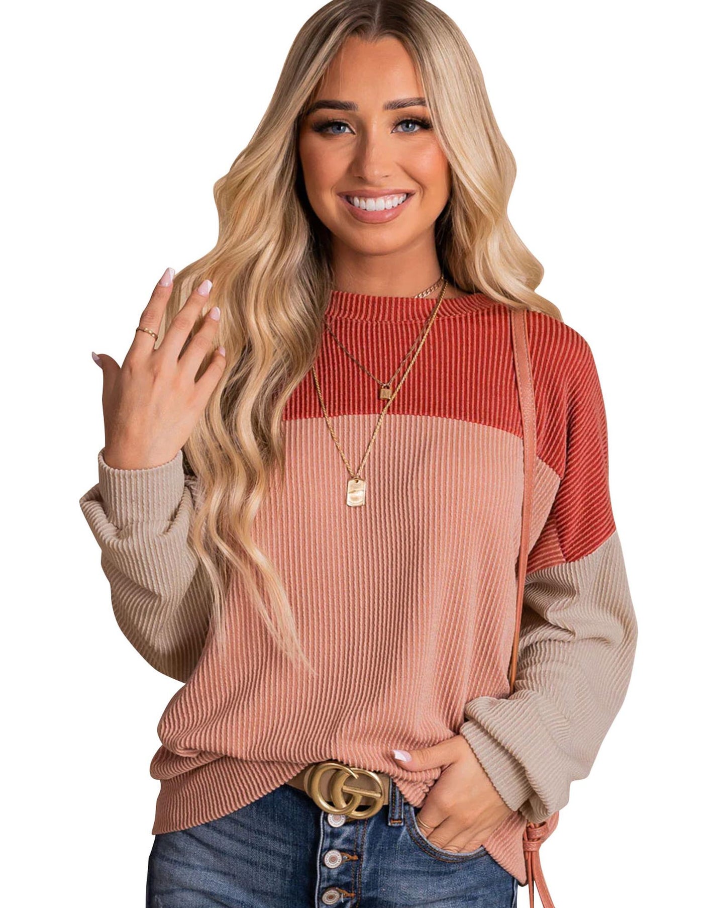 Azura Exchange Long Sleeve Ribbed Loose Top - L