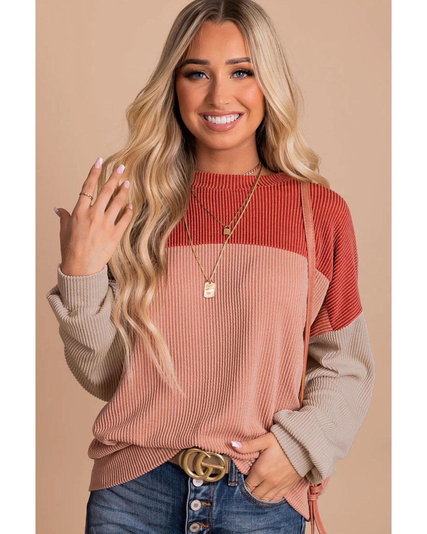 Azura Exchange Long Sleeve Ribbed Loose Top - M