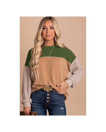 Azura Exchange Color Block Ribbed Long Sleeve Top - L