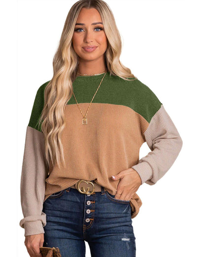 Azura Exchange Color Block Ribbed Long Sleeve Top - L