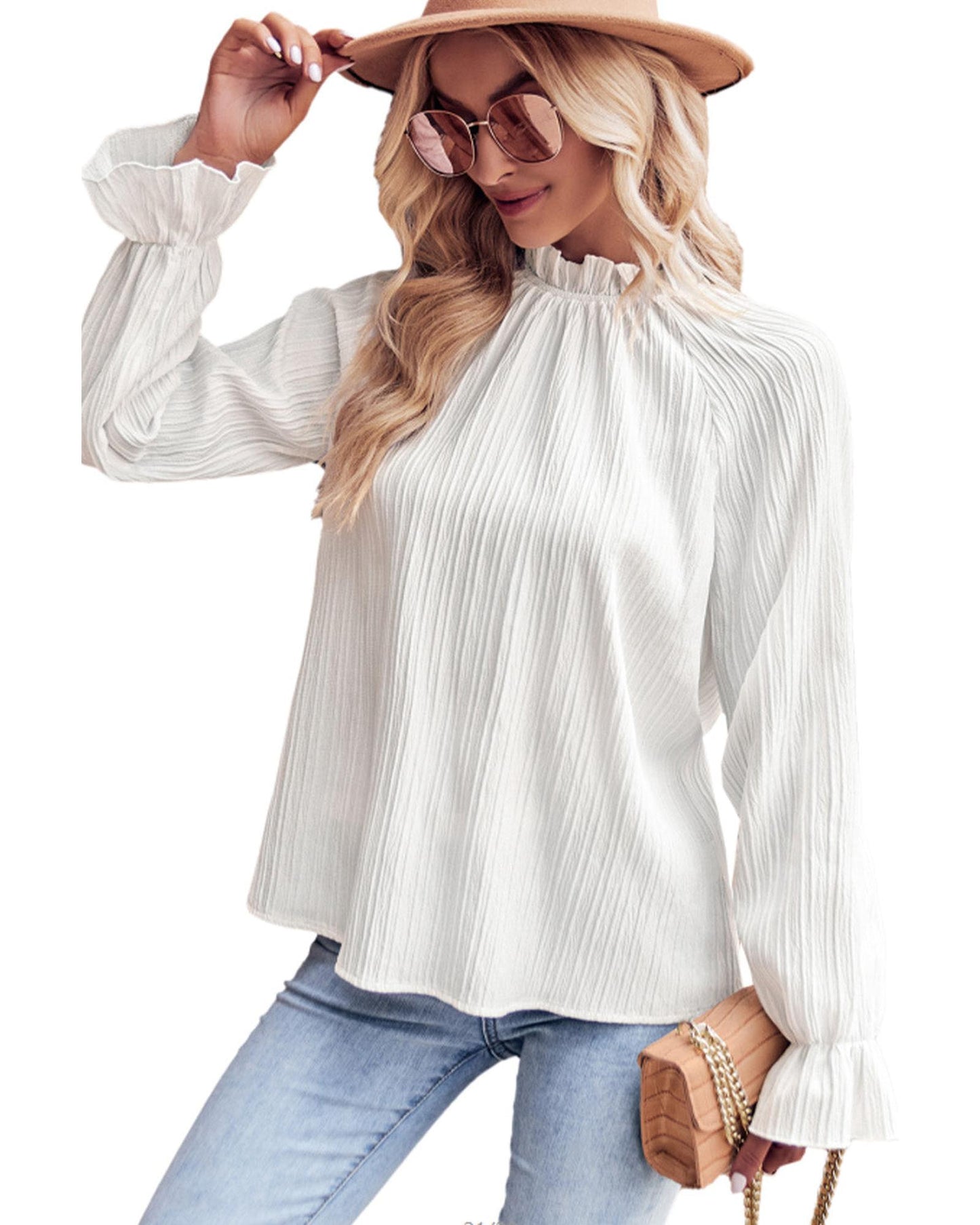 Azura Exchange Frilled Mock Neck Ripple Sleeve Blouse - 2XL