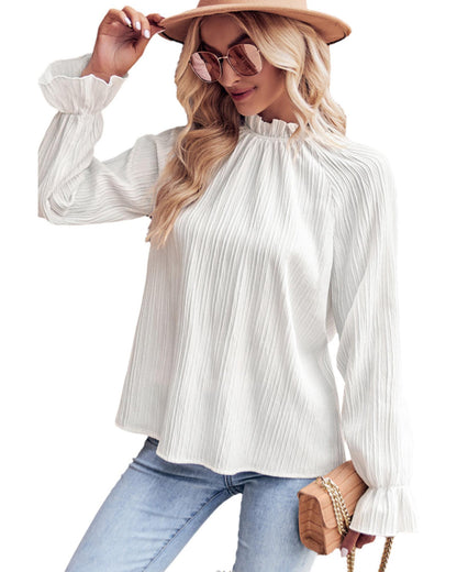 Azura Exchange Frilled Mock Neck Ripple Sleeve Blouse - XL