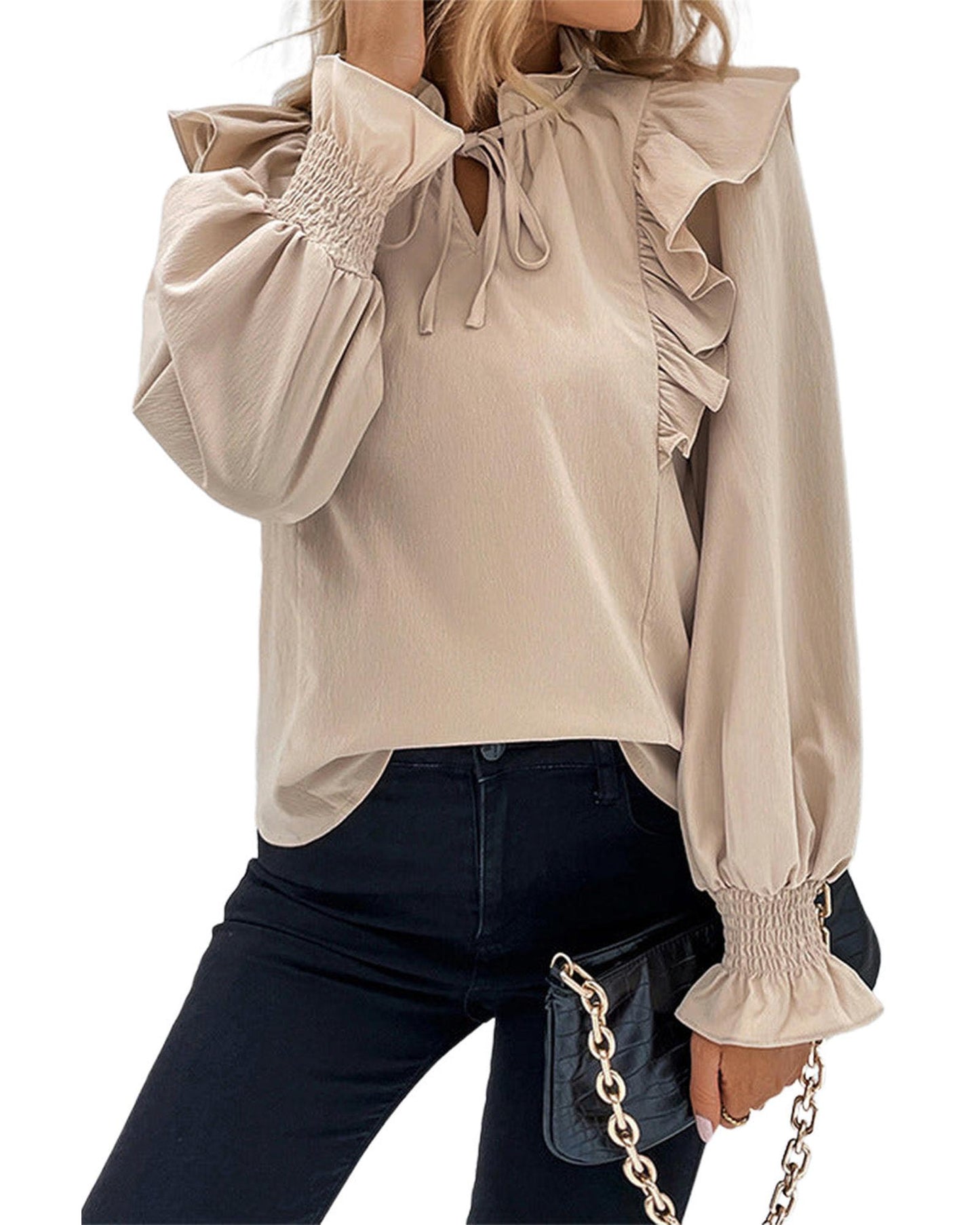 Azura Exchange Ruffled Bubble Sleeve Blouse - L