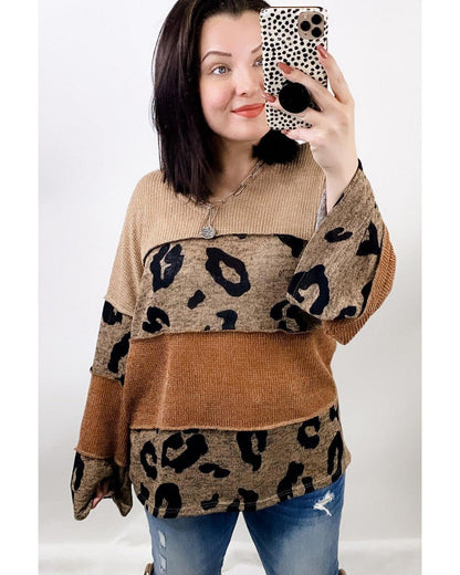 Azura Exchange Leopard Colorblock Patchwork Knit Top - S