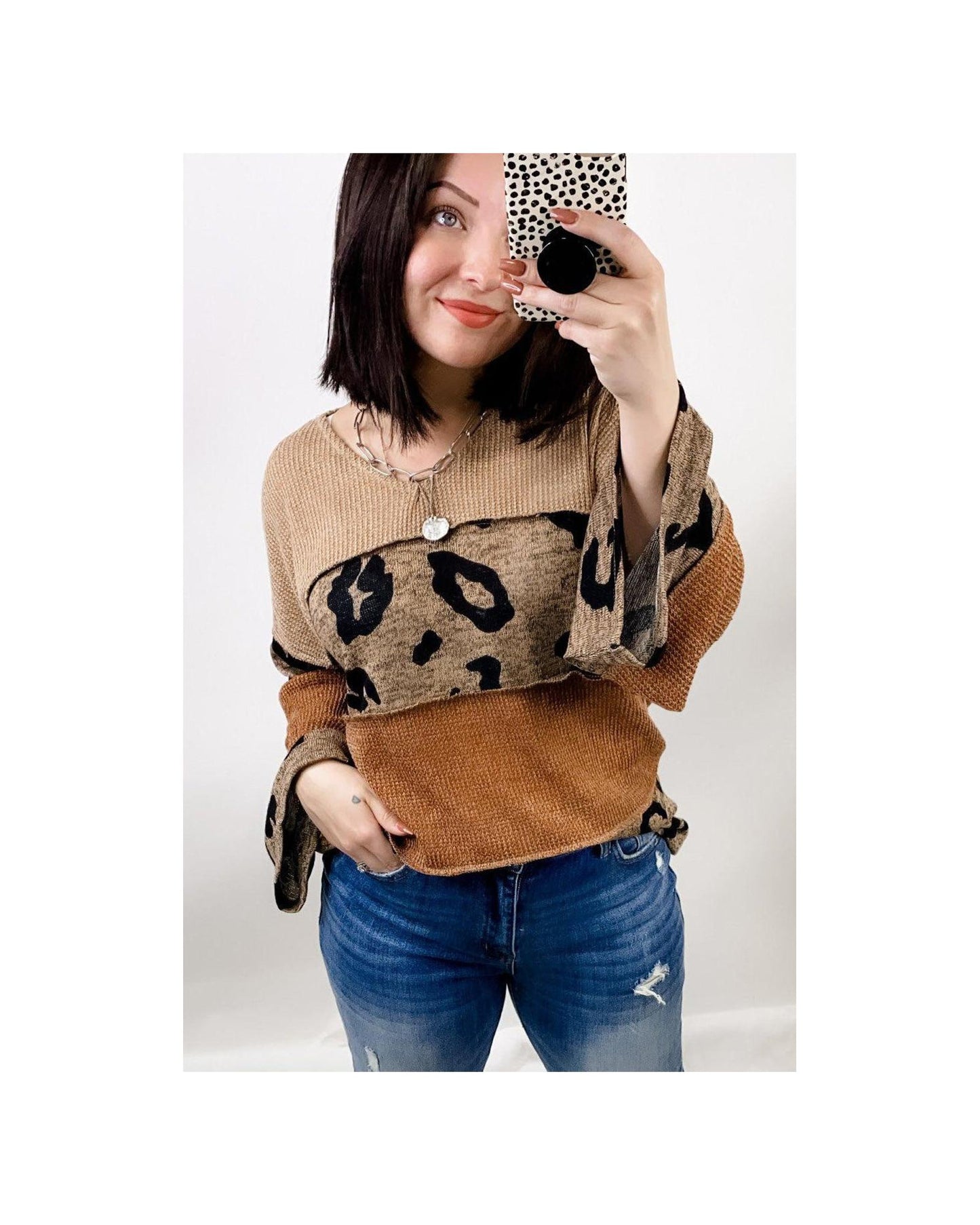 Azura Exchange Leopard Colorblock Patchwork Knit Top - S