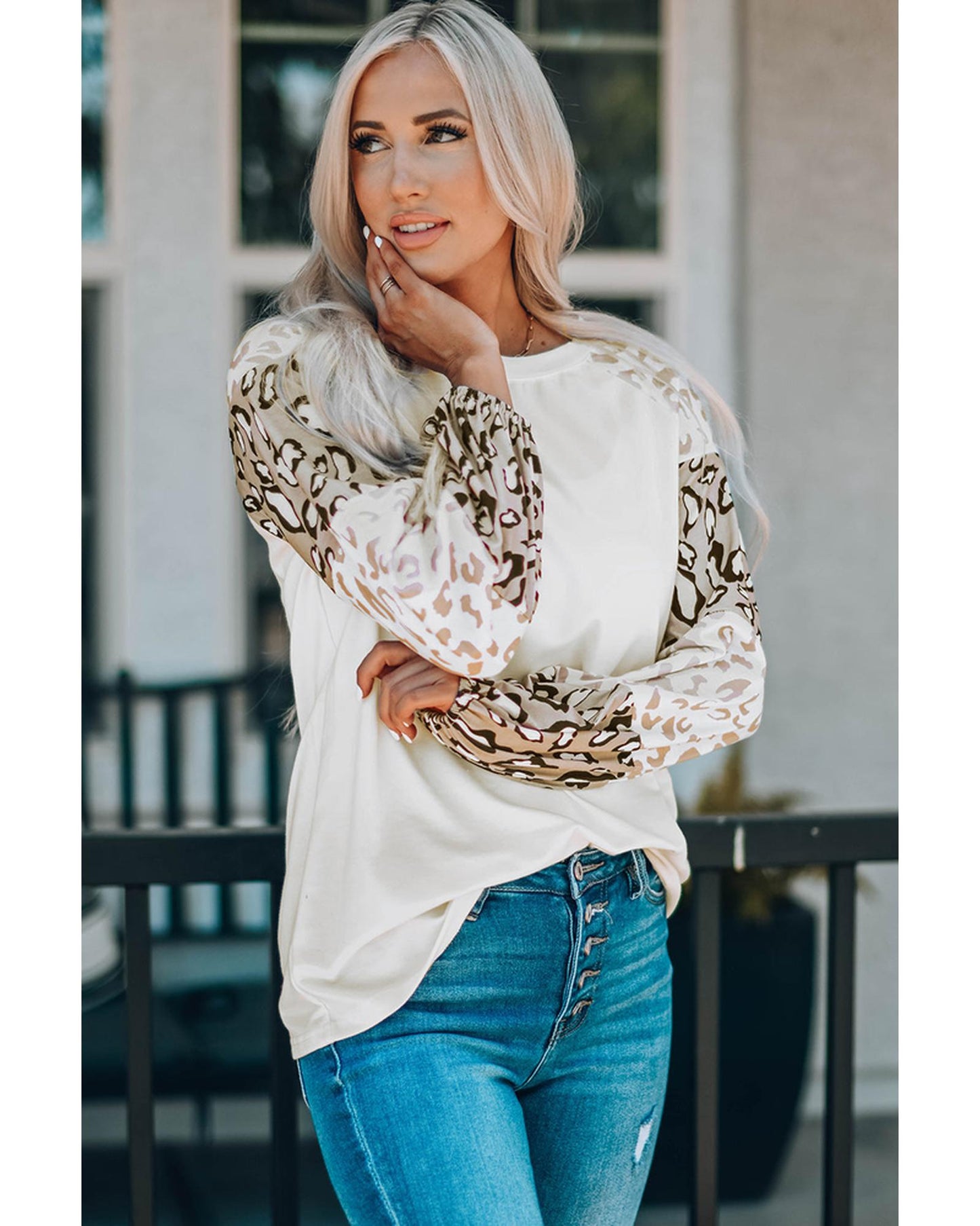 Azura Exchange Leopard Print Bubble Sleeve Top - M