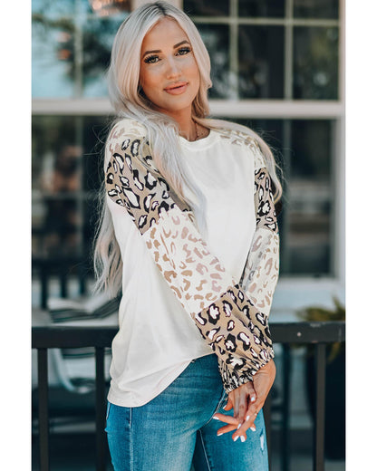 Azura Exchange Leopard Print Bubble Sleeve Top - M