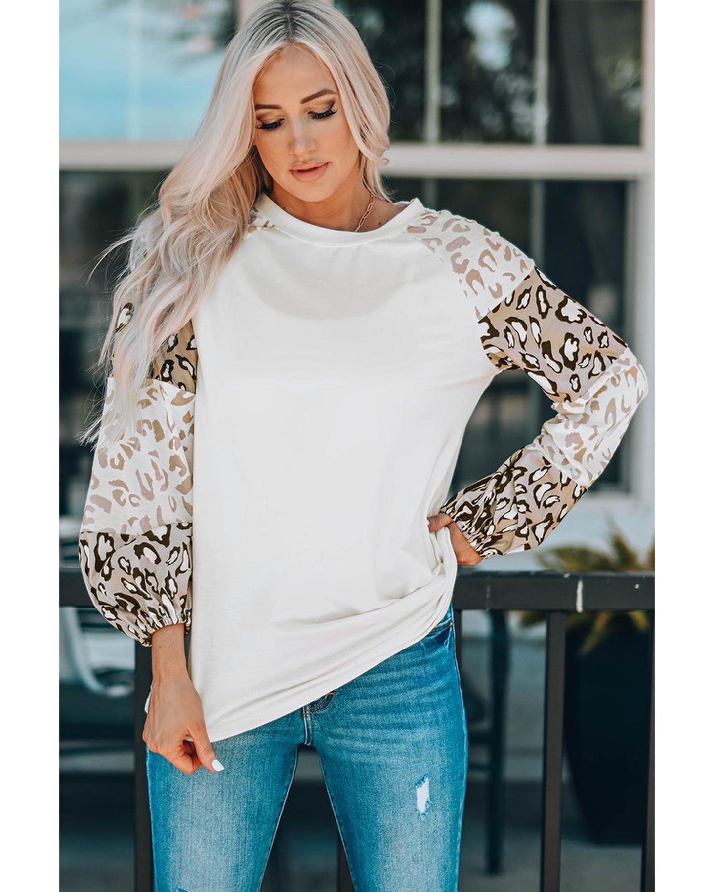 Azura Exchange Leopard Print Bubble Sleeve Top - M