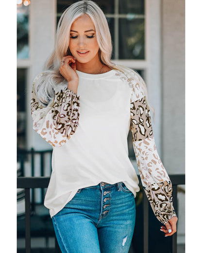 Azura Exchange Leopard Print Bubble Sleeve Top - M