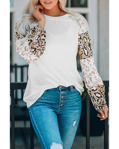 Azura Exchange Leopard Print Bubble Sleeve Top - S