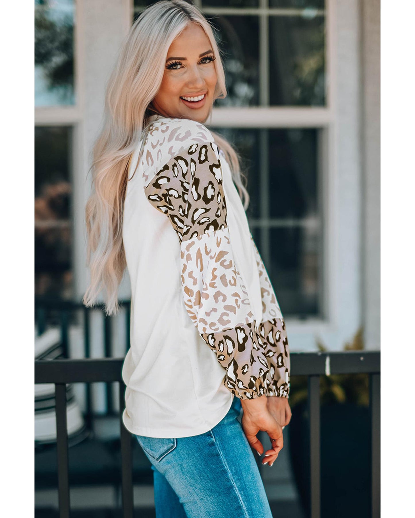 Azura Exchange Leopard Print Bubble Sleeve Top - S