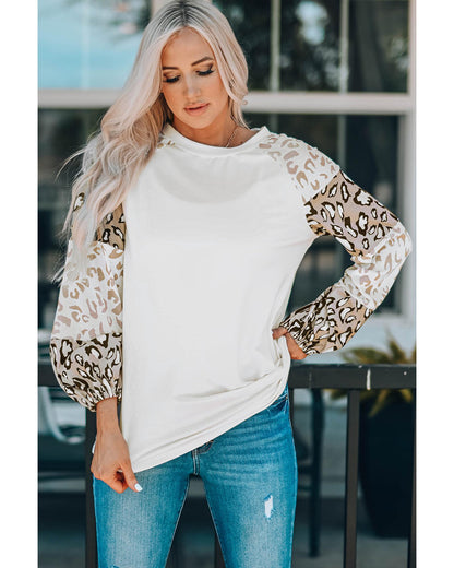 Azura Exchange Leopard Print Bubble Sleeve Top - S