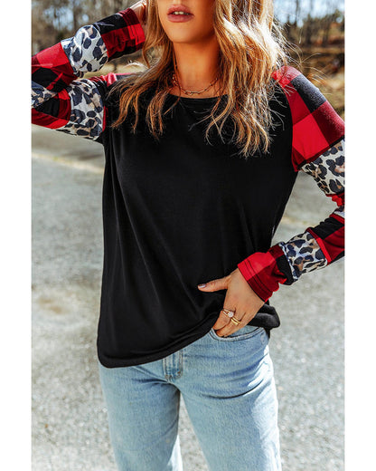 Azura Exchange Plaid & Leopard Print Off Shoulder Top - L