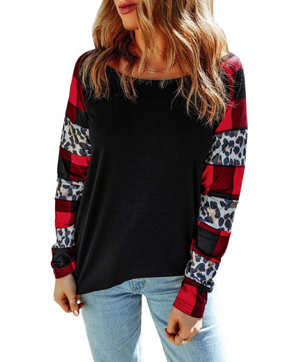 Azura Exchange Plaid & Leopard Print Off Shoulder Top - M