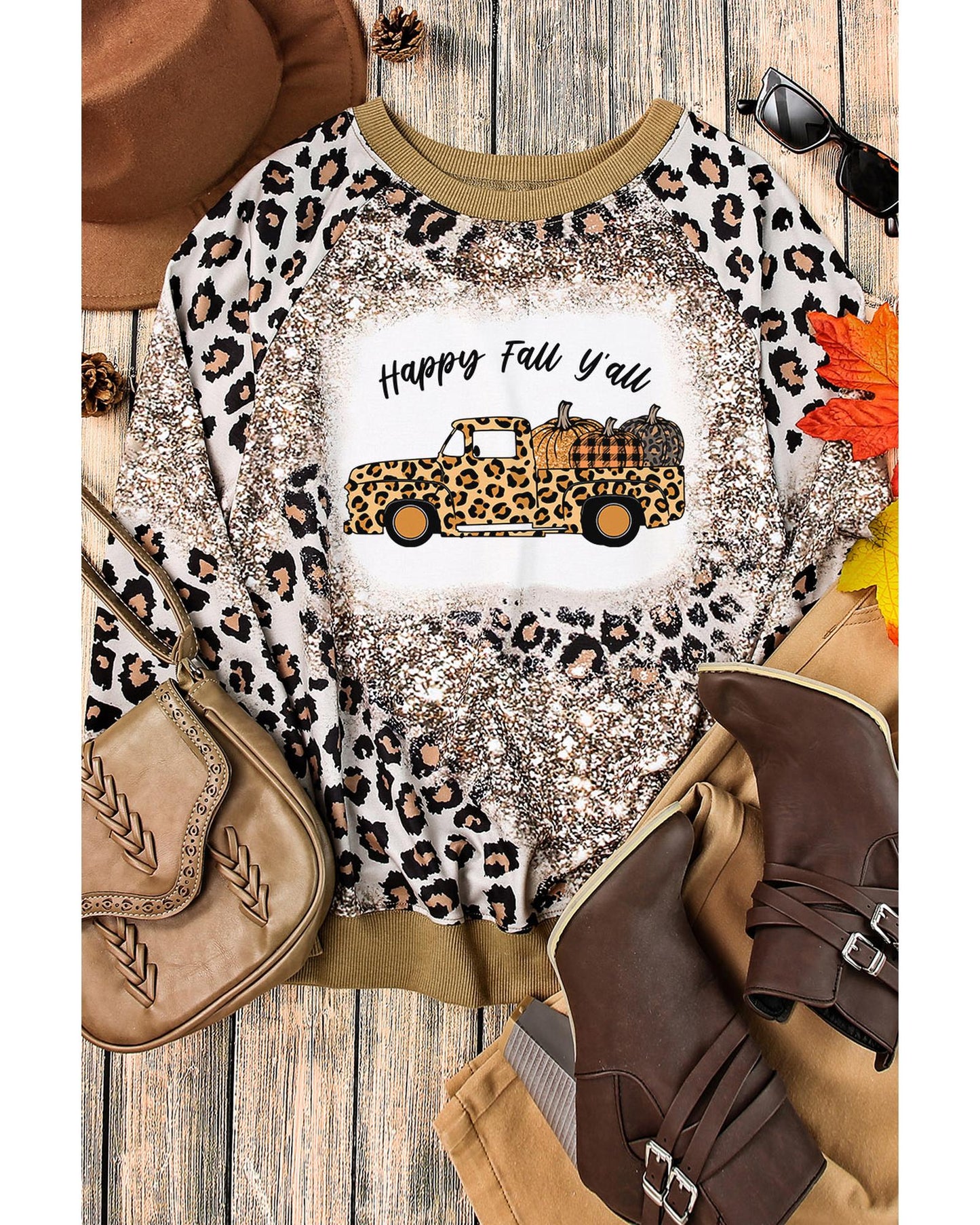 Azura Exchange Leopard Tie Dyed Pumpkin Truck Graphic Top - L