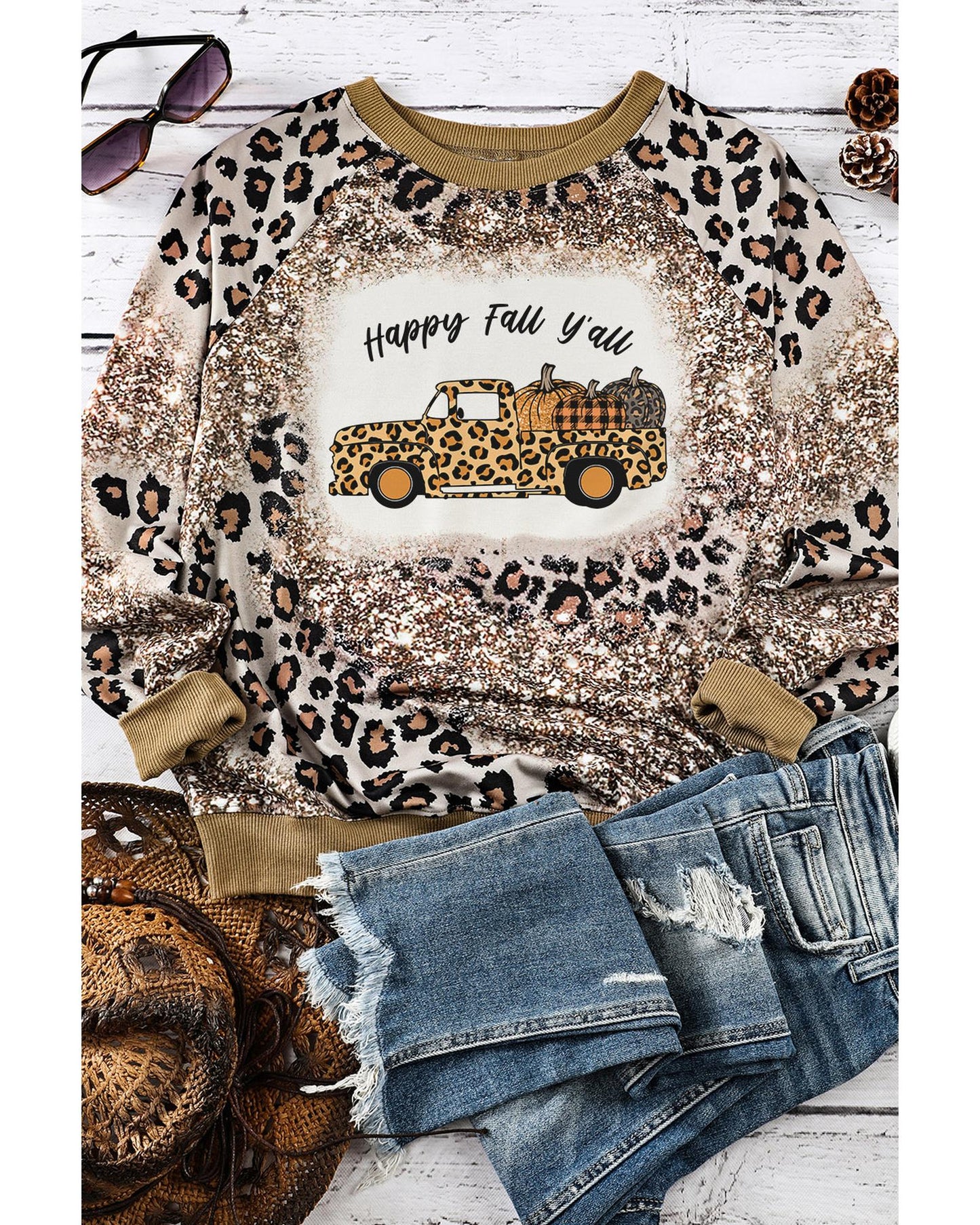 Azura Exchange Leopard Tie Dyed Pumpkin Truck Graphic Top - L