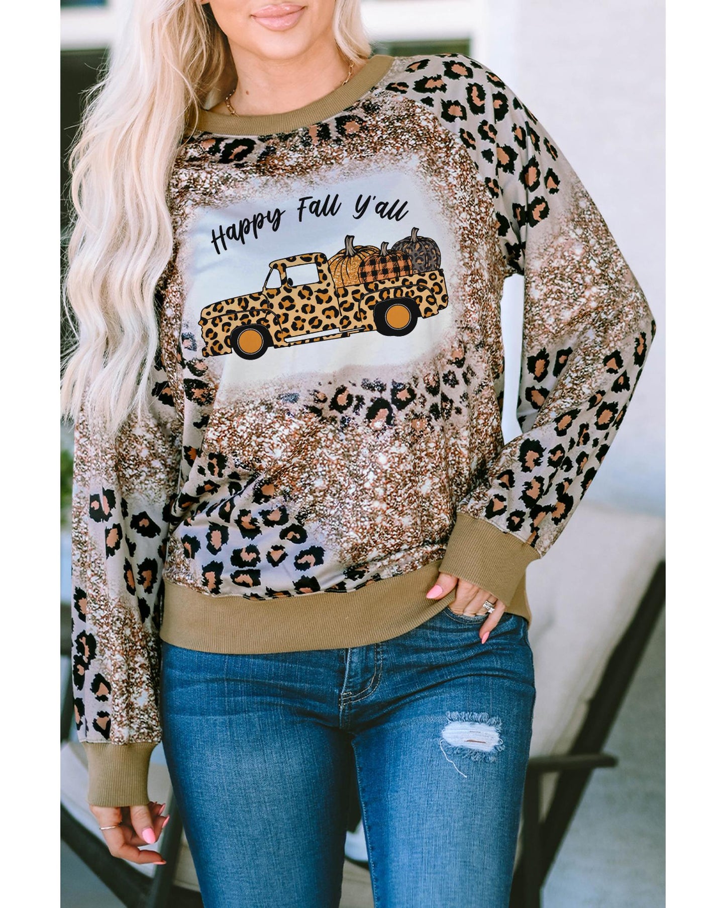 Azura Exchange Leopard Tie Dyed Pumpkin Truck Graphic Top - S