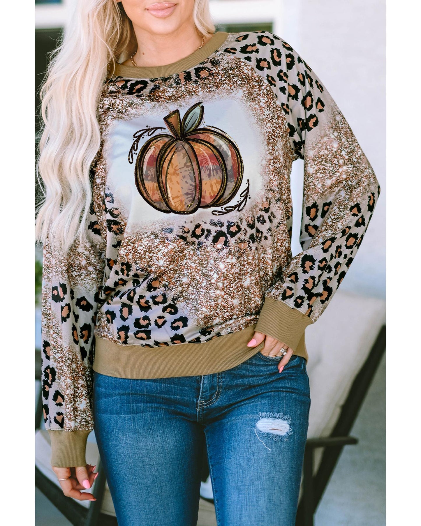 Azura Exchange Leopard Tie Dyed Graphic Long Sleeve Top - S