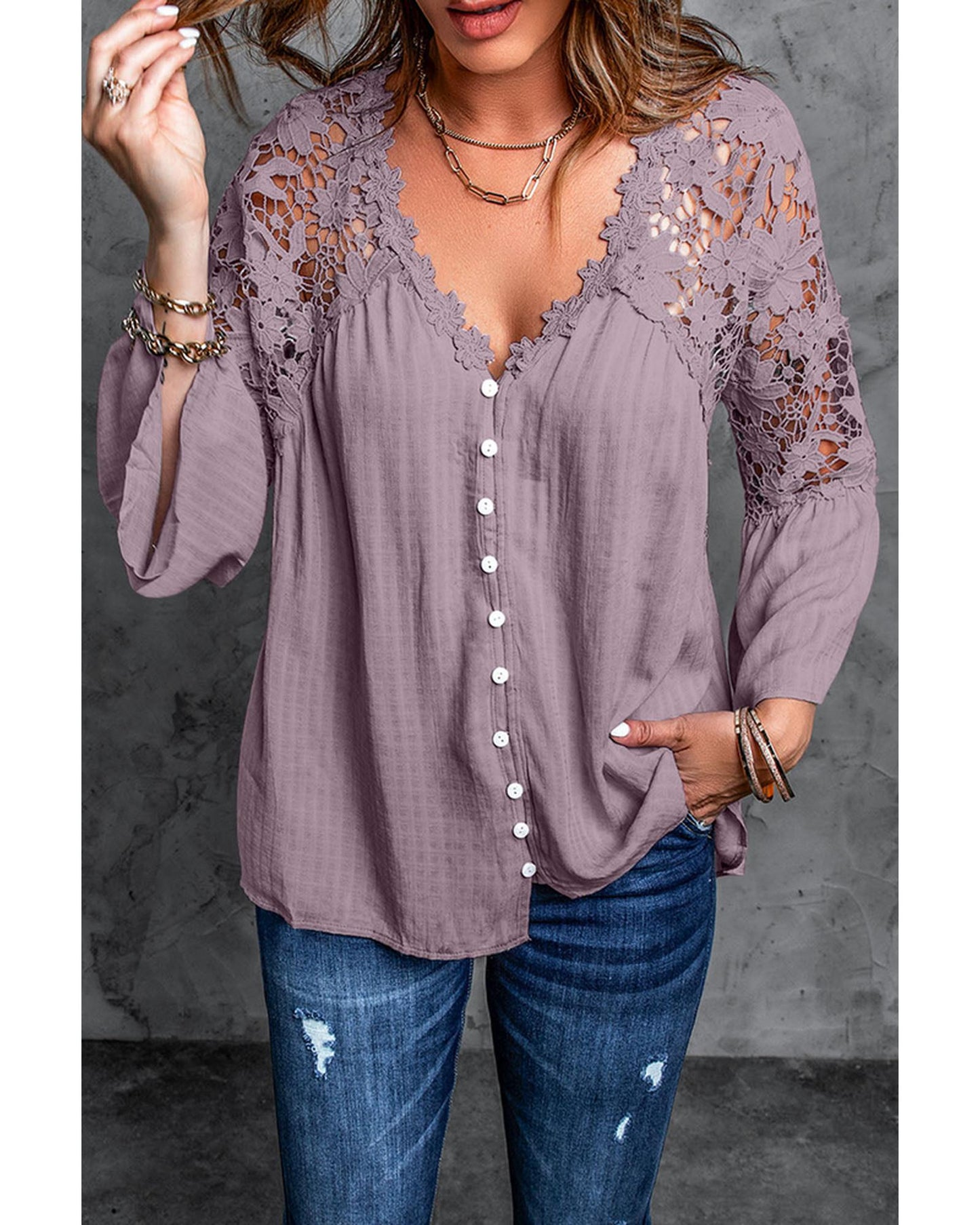 Azura Exchange Lace Button Top - 4XL