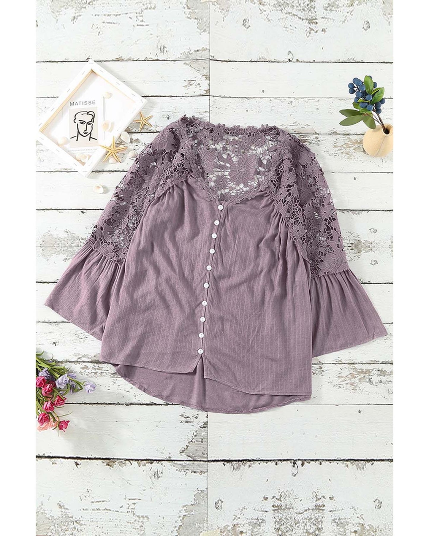 Azura Exchange Lace Button Top - M