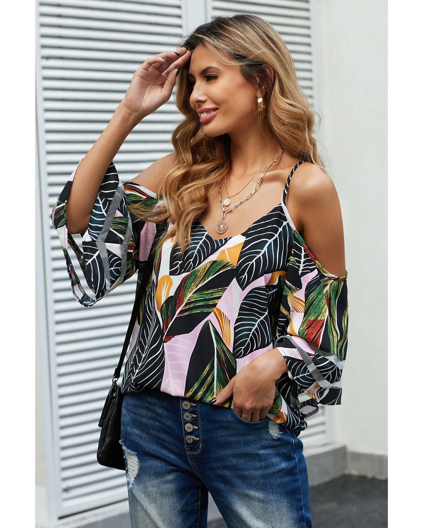 Azura Exchange Cold Shoulder Blouse - L