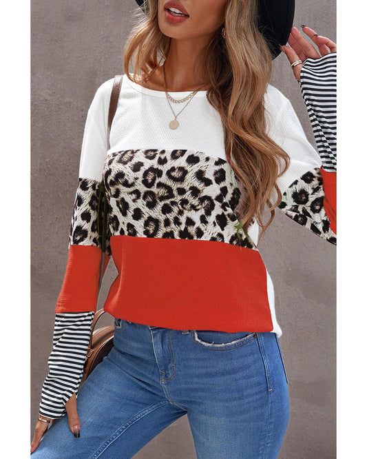 Azura Exchange Leopard Colorblock Long Sleeve Top - M