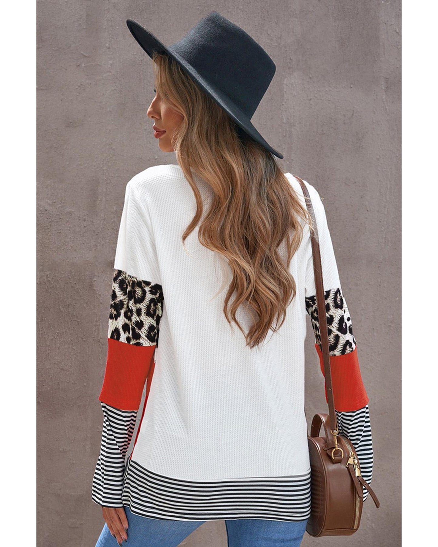 Azura Exchange Leopard Colorblock Long Sleeve Top - M