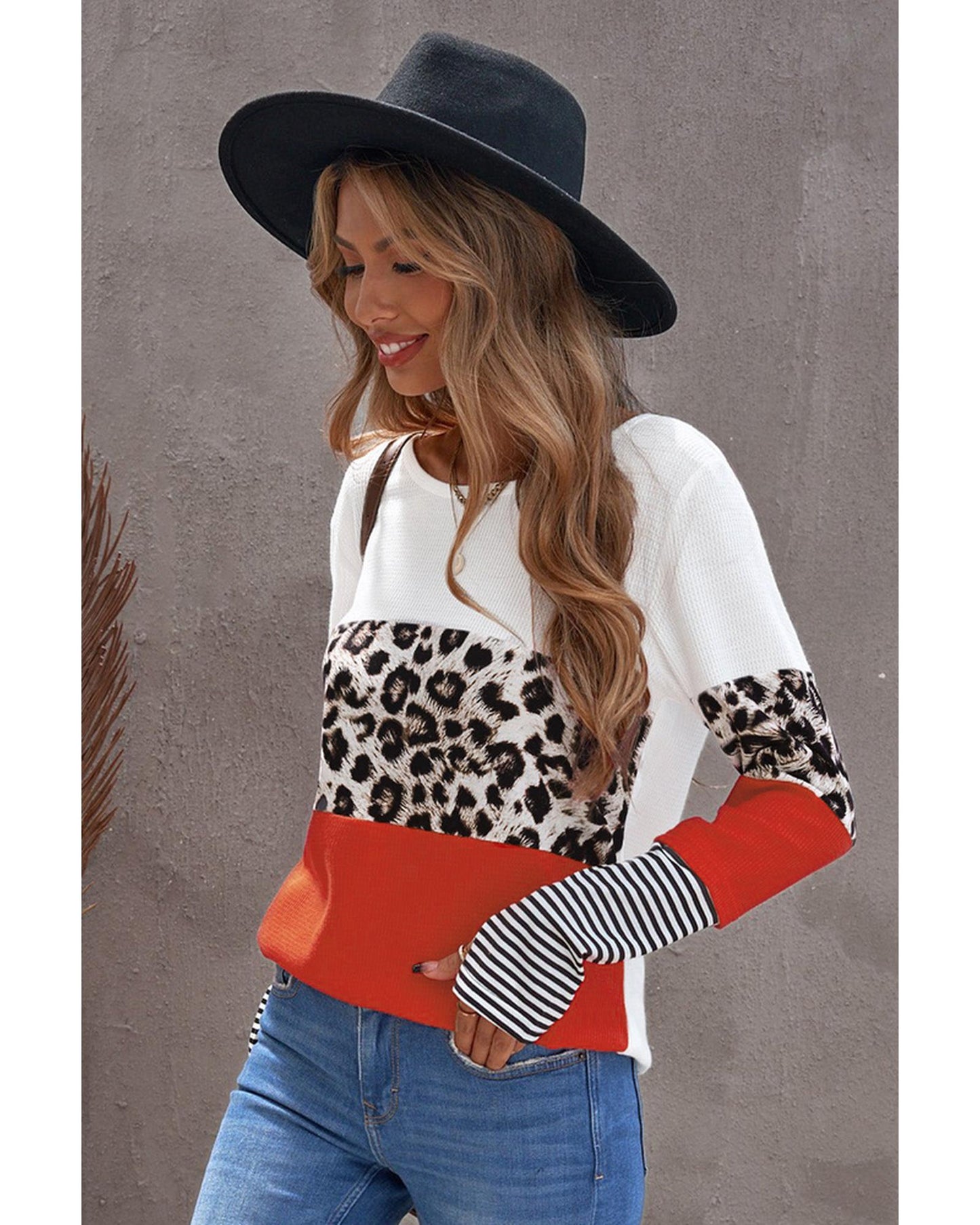 Azura Exchange Leopard Colorblock Long Sleeve Top - M